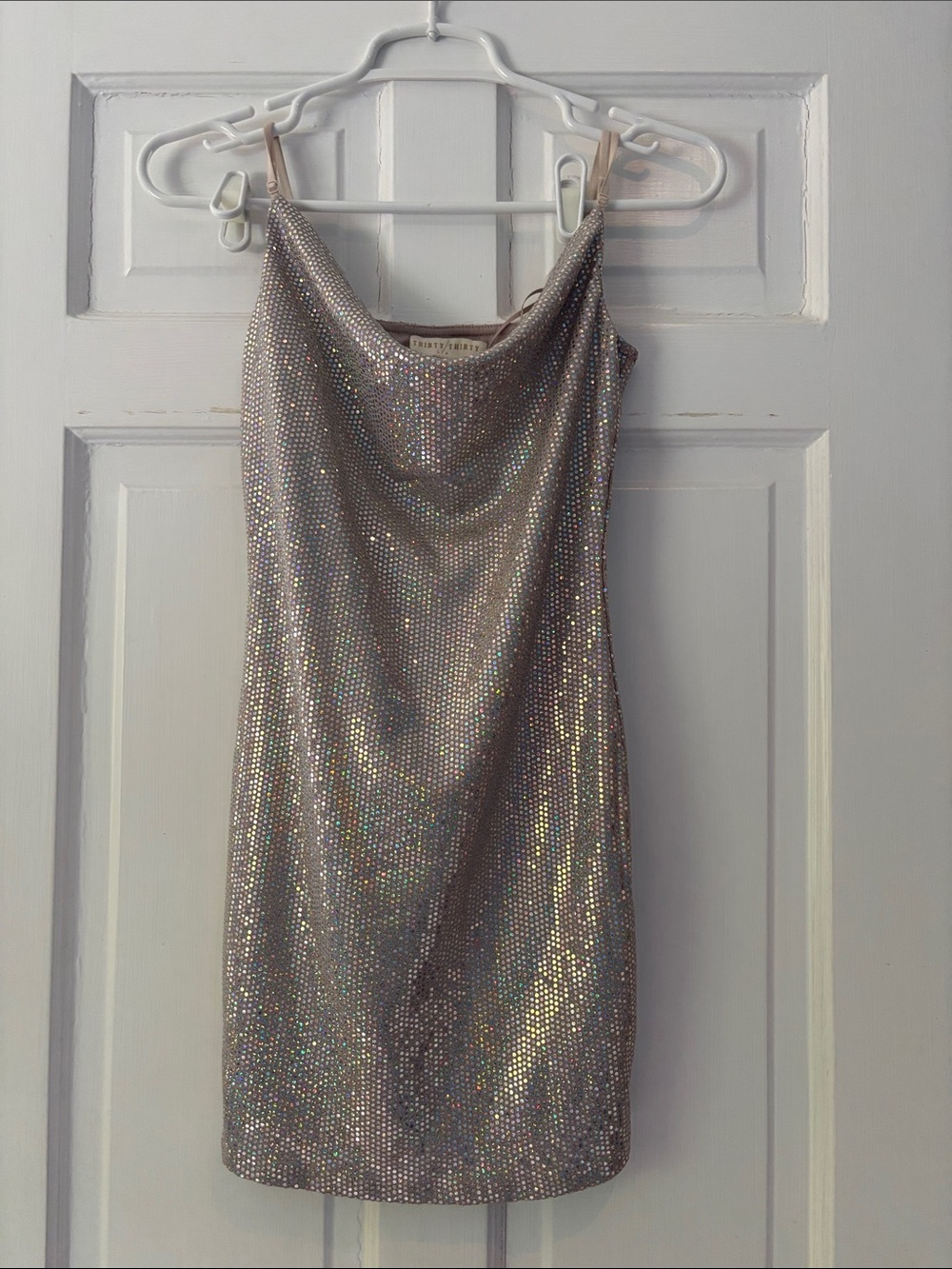 Thirty/Thirty LA holographic silver sequin mini dress